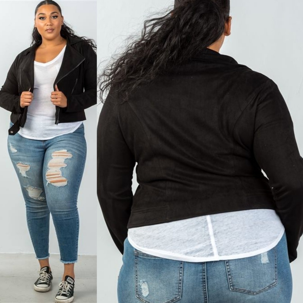 PLUS DANI MOTO CROP ZIPPER VEGAN SUEDE JACKET - Picture 3 of 7